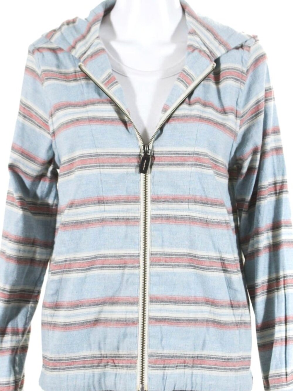 NSF Light Blue & Pink Striped Long Sleeve Full Zip Hoodie Size Medium